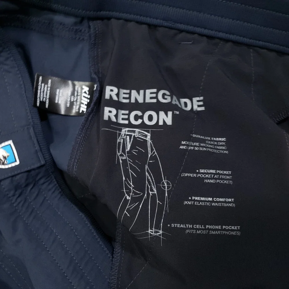 KUHL Renegade Recon Pants Mens 42x30 Blue Duralux Stretch Hiking Travel 2439